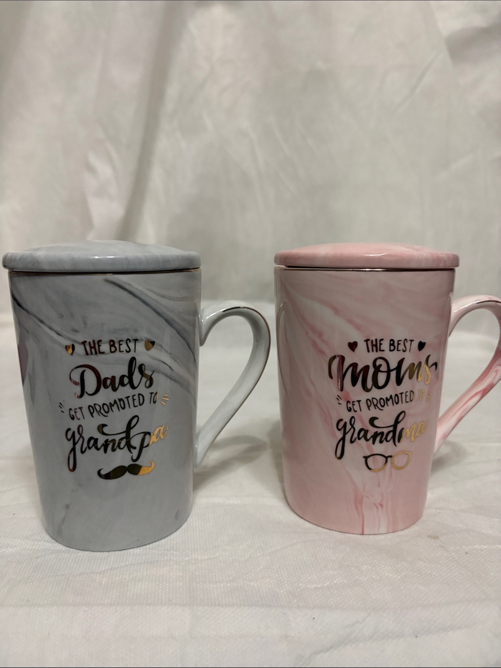 Gray and Pink Marble 'The Best Mom & Dad' Ceramic Lidded Mugs
